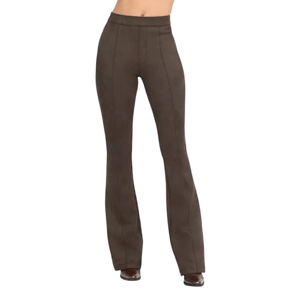 Spanx Dark Chocolate Brown Faux Suede Flare Pull On Pants TALL